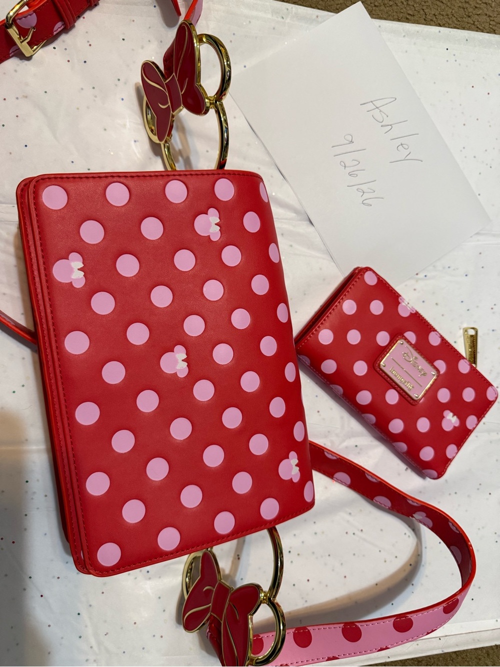 Disney Red and Pink Polka Dot Crossbody Bag with Bow Hardware